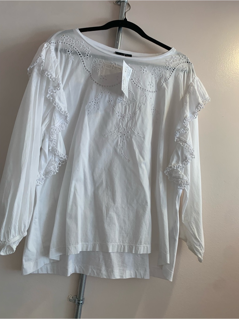 J. Crew White Eyelet Ruffle Blouse